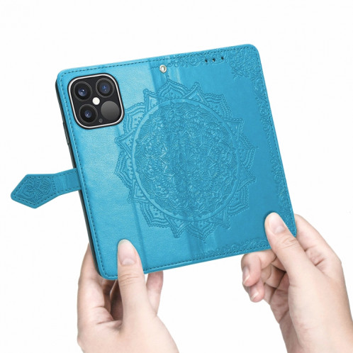 Horizon Horizontal horizontal de Mandala Flower avec support & Three Card Slots & Wallet & Lanière pour iPhone 13 PRO (Bleu) SH302D1386-07