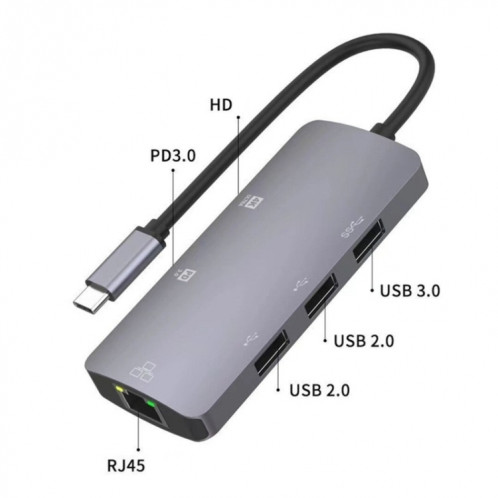UC910 6-IN-1 Type-C à HD + PD3.0 + RJ45 + USB3.0 + Adaptateur hub USB2.0 x 2 SH71951515-05