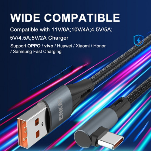 Enkay 66W USB vers USB-C / TYPE-C ELBOW 6A Protocole complet Câble de données de charge rapide, longueur: 2m (rouge) SE602B1338-07