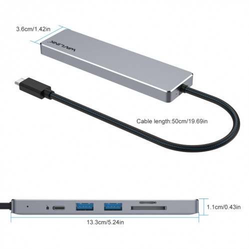 Wavlink UHP3407 Dongle en aluminium portable 4K HDMI Display Type-C Hub Multiport Adaptateur SW3218863-08
