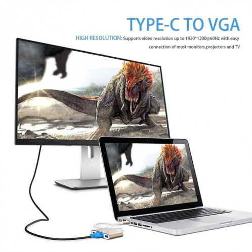 L'adaptateur Hub USB Type C vers VGA 3-en-1 prend en charge les tablettes et ordinateurs portables USB Type C pour Macbook Pro / Google ChromeBook (Or) SH901A1688-012