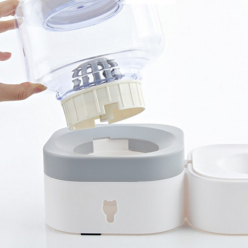 Fontaine à boire automatique lavable amovible transparente pour animaux de compagnie avec boîte à aliments en acier inoxydable, spécification: doubles bols (gris) SH9308325-08