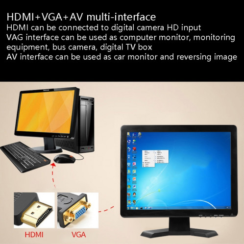 YB-700A-1 7 pouces 12 / 24V HD Moniteur de voiture Afficher l'interface HDMI VGA AV Accueil Vidéo Video Résolution: 1024 x 600 SH00011921-08