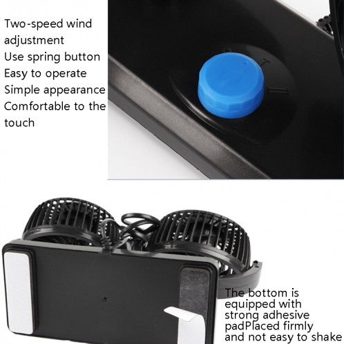 Ventilateur de voiture Mini portable Mini Ventilateur électrique à deux têtes de voiture à deux têtes, Couleur: Bleu 12V briquet SH9001281-05