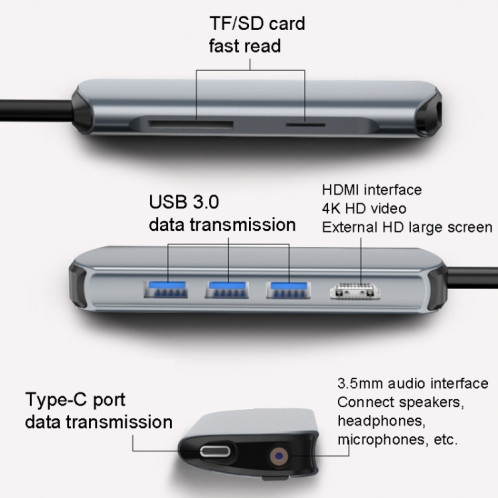 Docque d'extension de type-C 8 dans 1 convertisseur d'ordinateur portable HUB USB Hub SH31521119-07