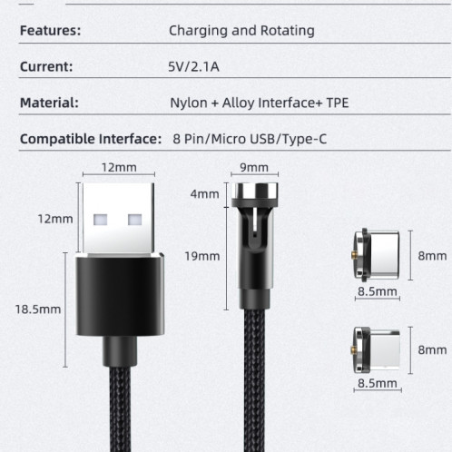 CC56 Type-C / USB-C Interface magnétique Prise anti-poussière Câble de chargement de données rotatif, Longueur du câble: 1 m (Rouge) SH102B1407-06