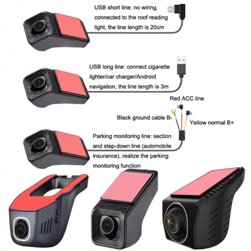 Enregistreur de conduite caché M9 WiFi téléphone connectant la surveillance du stationnement de voiture enregistreur HD 1080P (sans bouton + longue ligne USB) SH803B1826-07