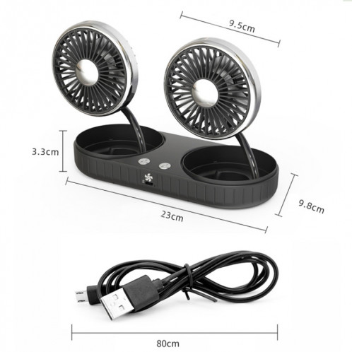 Ventilateur de voiture USB à batterie au lithium intégrée à tuyau double F304, couleur: noir argent SH1202946-010