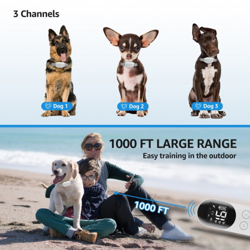 Collier de choc étanche intelligent pour dispositif de dressage de chien télécommandé pour animaux de compagnie, taille: pour un chien (blanc) SH801B637-012