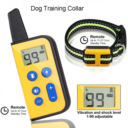 Entraîneur de chien télécommandé de 800m, collier pour animaux de compagnie, anti-aboiement, choc électrique, Vibration (noir) SH901A1209-012