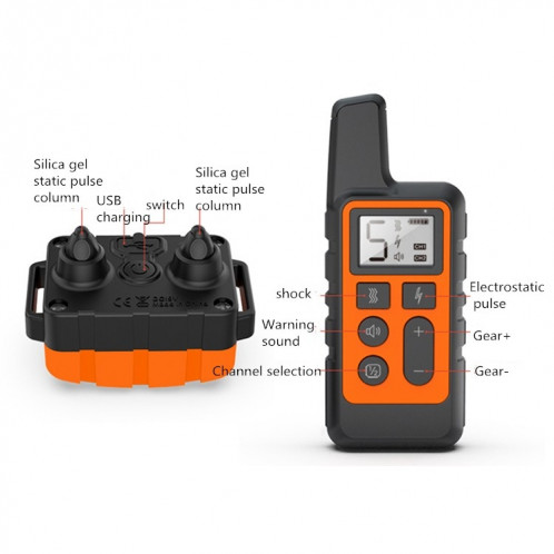 500m Dog Training Bark Stopper Télécommande Choc électrique Collier électronique étanche (Orange) SH901D1480-07