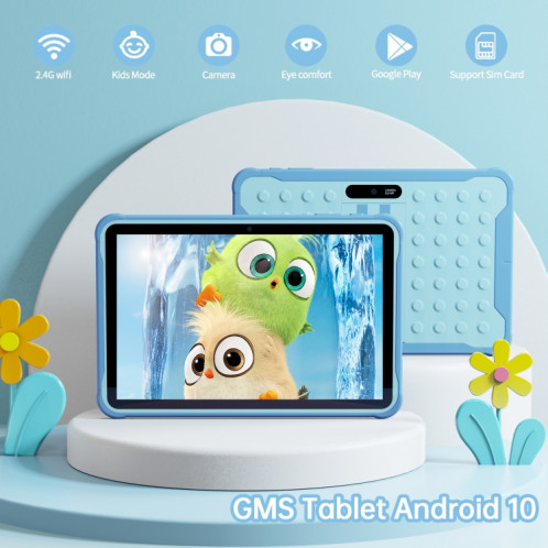 Tablette Pritom K10 pour enfants, 10,1 pouces, 2 Go + 32 Go, Processeur quadricœur Android 10 Unisoc SC7731E, prise en charge des appels téléphoniques WiFi/3G 2,4 G, version globale avec Google Play (bleu) SP782L1461-07