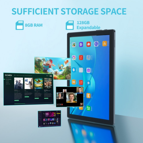 Tablette PC BDF P70 4G LTE, 10,1 pouces, 8 Go + 128 Go, Android 12.0 MTK6762 Octa Core, prise en charge double SIM et Bluetooth et WiFi, prise UE (bleu) SB966L1808-012