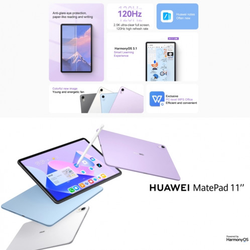 HUAWEI MatePad 11 pouces 2023 WIFI DBR-W00 6GB+128GB, HarmonyOS 3.1 Qualcomm Snapdragon 865 Octa Core jusqu'à 2,84 GHz, ne prend pas en charge Google Play (noir) SH994B1361-08
