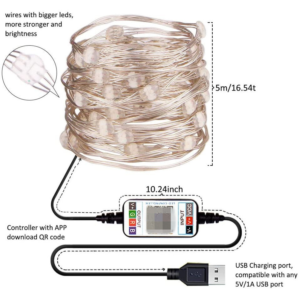 Lampe de sapin de Noël Led Bluetooth App Controlled RVB Coloré Usb String  Lights 30 mètres 300 lumières