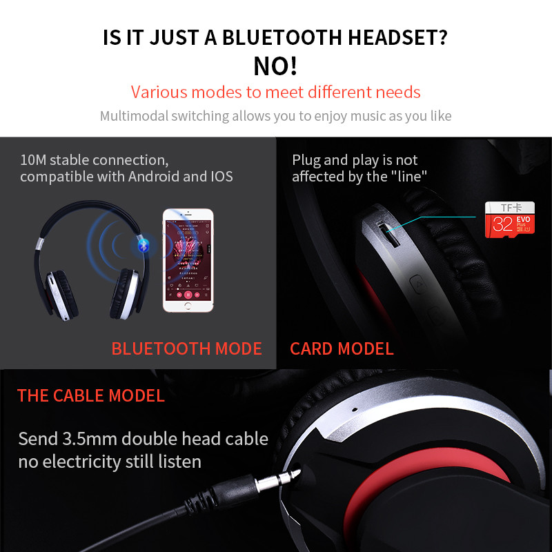 Casque sans fil Casque Bluetooth Écouteurs de jeu stéréo pliables avec  prise en charge du microphone Carte TF pour téléphone portable IPad Or