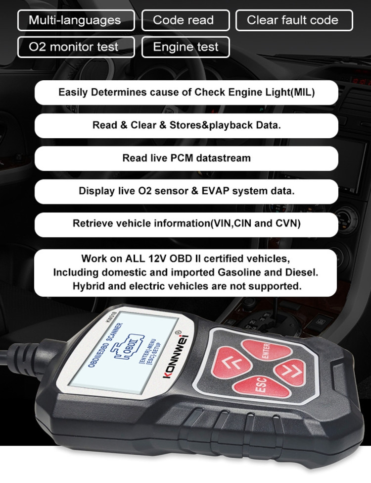KONNWEI – KW310 Scanner pour voiture, outil de Diagnostic auto
