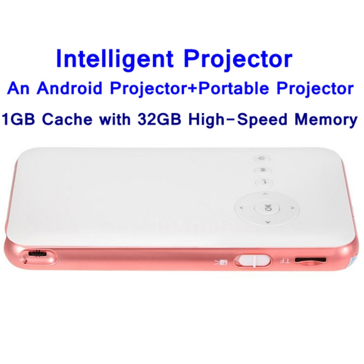 Mini Vidéoprojecteur or rose 1000 lumens 854x480 Smart Mini projecteur, CPU  RK3128, 1 Go + 32 Go, Android 4.4, Bluetooth, WiFi, HDM