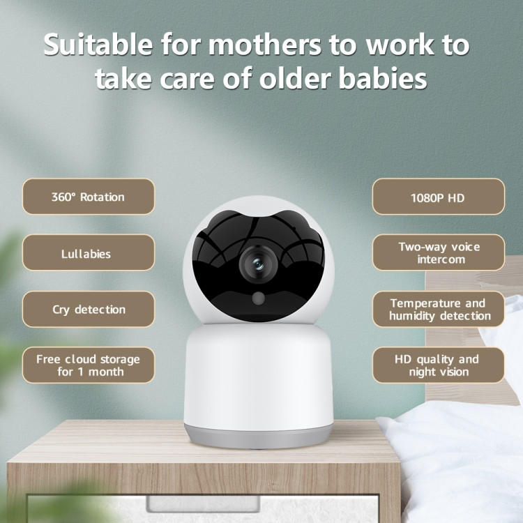 YT51 1920x1080 Caméra sans fil pour bébé à la maison, prise en charge  infrarouge Vision nocturne / Détection de pleurs pour bébé, plug (blanc)