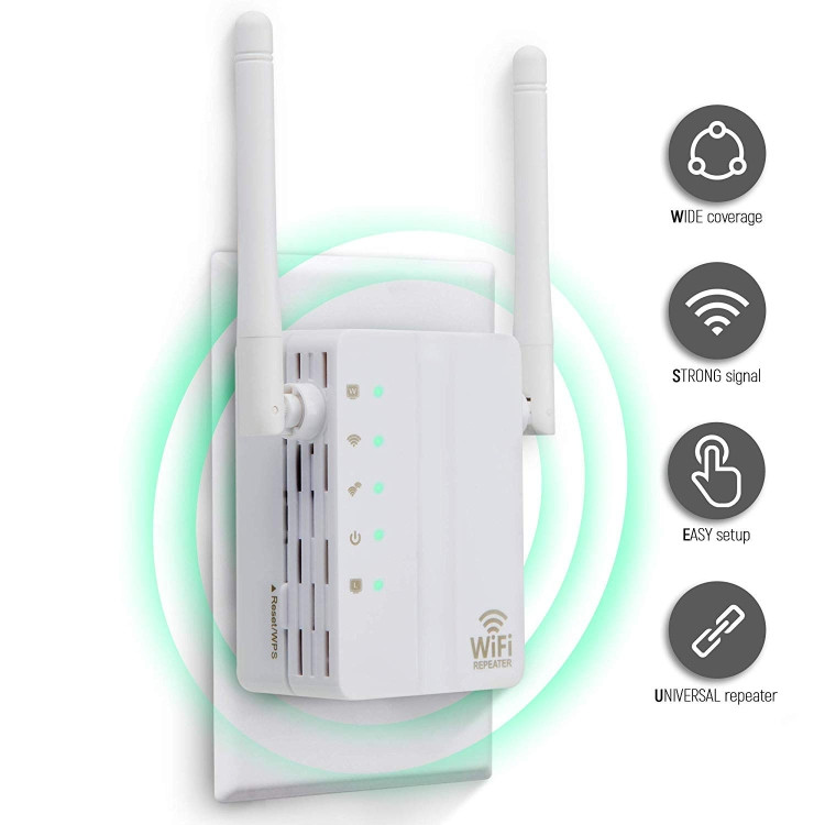 Amplificateur répéteur Routeur réseau avec de signal WiFi et extension sans  fil N à 300 Mbits / s 2 antennes externes, prise UE (blanc)