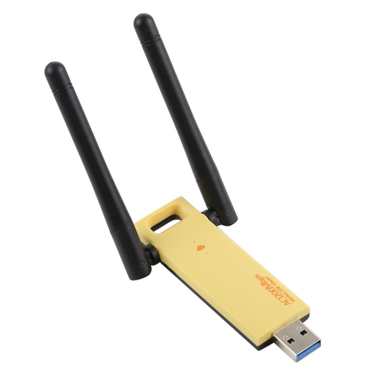 Adaptateur WiFi USB double bande AC1200Mbps 2,4 GHz et 5 GHz double carte  réseau externe avec 2 antennes externes (jaune)