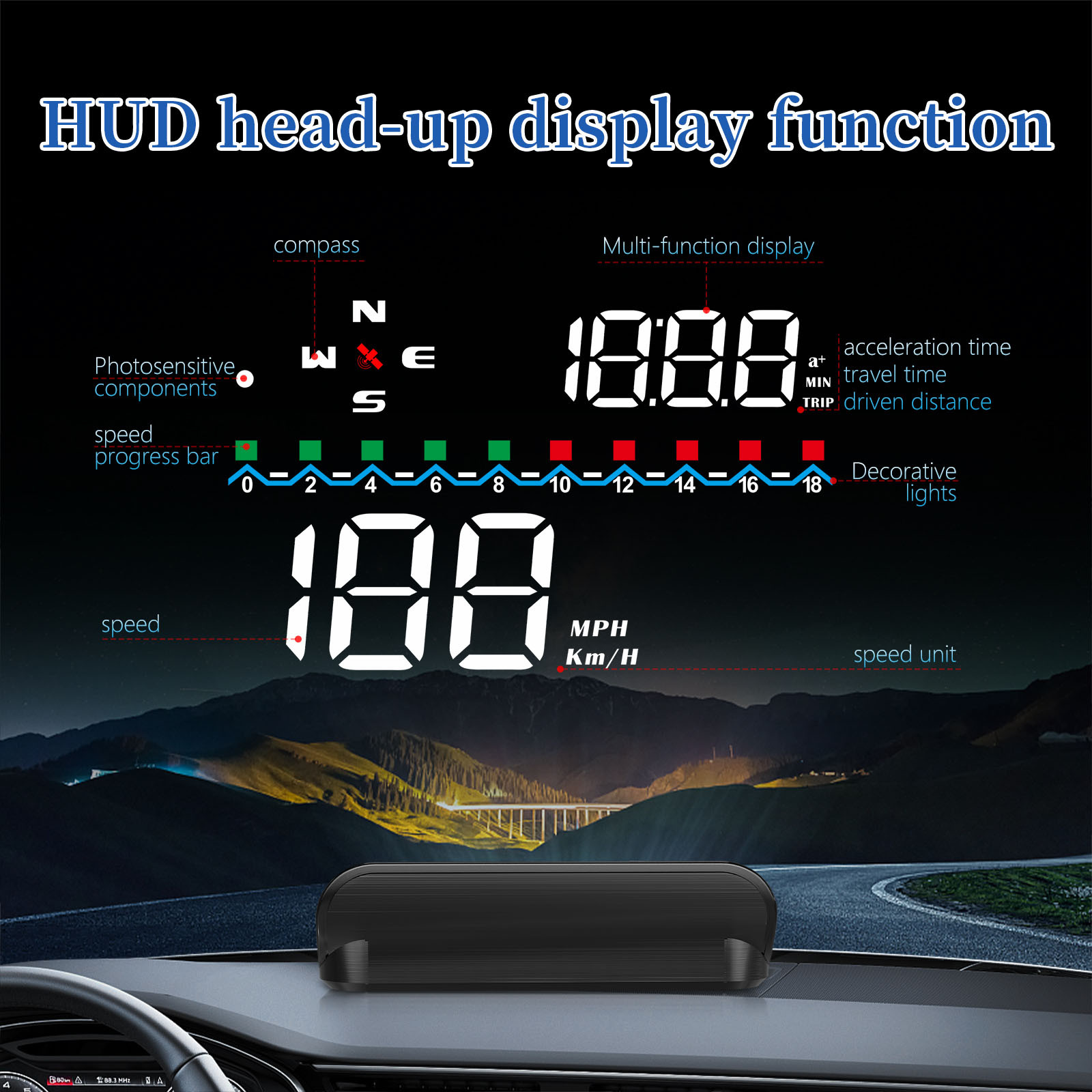 Compteur GPS HUD pour voiture affichage tête haute système d