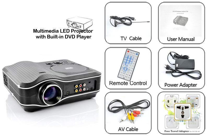 Vidéoprojecteur LCD/LED HD avec lecteur DVD/CD